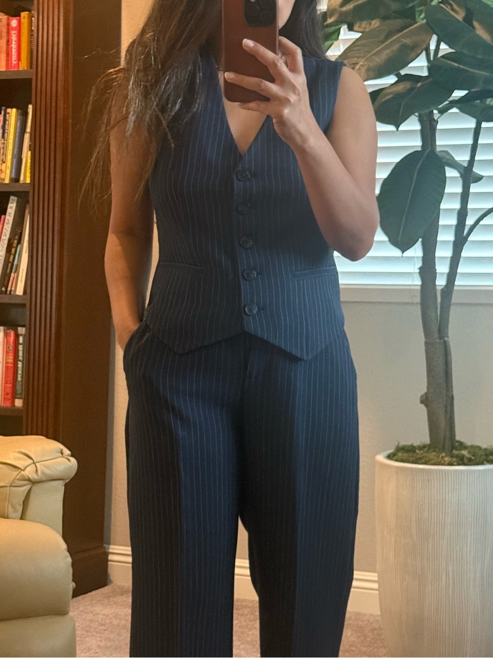 Abercrombie & Fitch Navy Pinstripe Vest and Wide-Leg Trousers - Picture 13 of 13